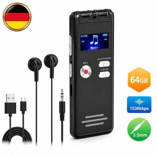 Digitaler diktiergerät 64gb - diktiergerät,